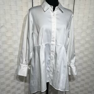 Soft Surroundings Tunic Top Size Medium 100% Cotton White Bow Cuff Details